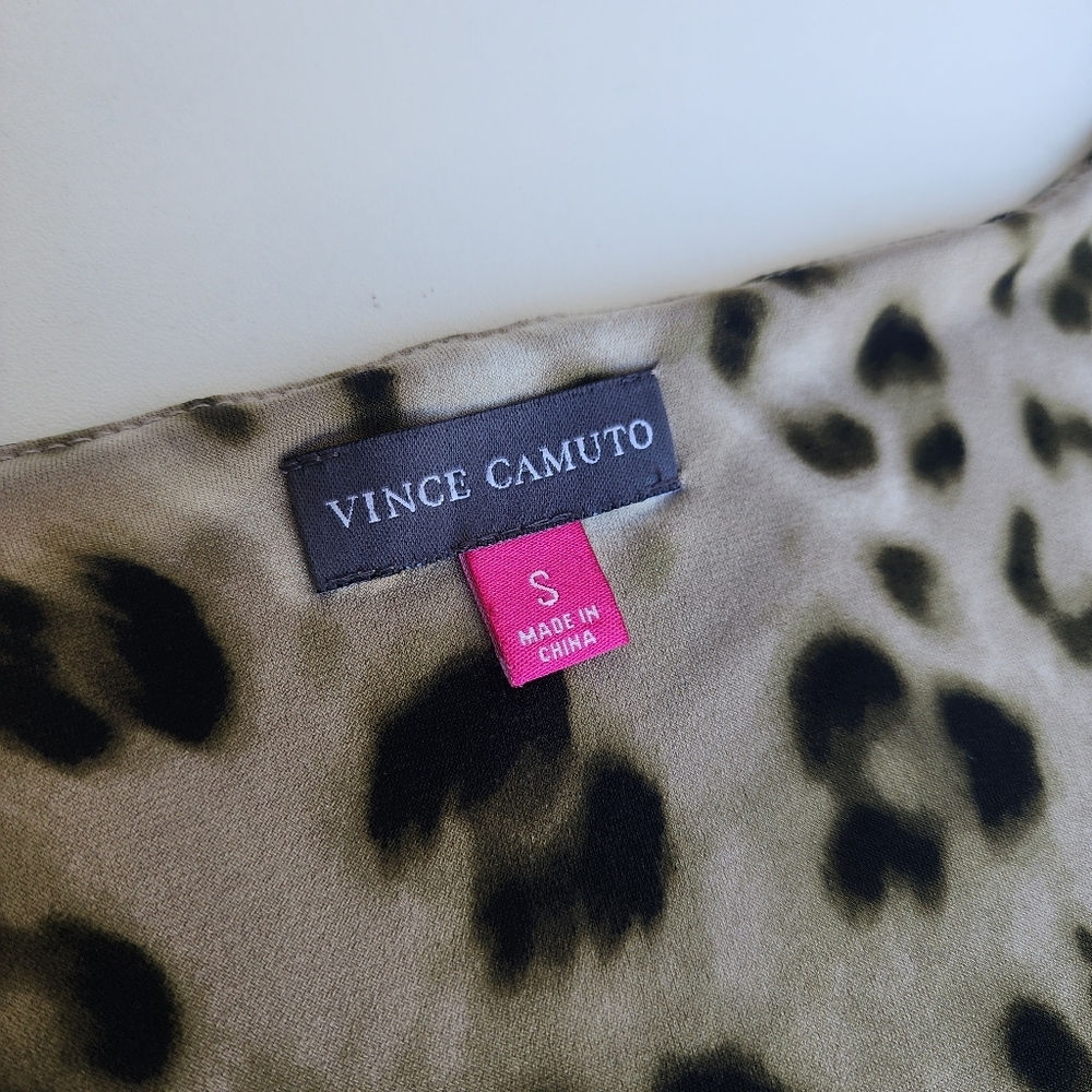 Vince Camuto Leopard Print Sleeveless Ruched Dress Stretch Tan Brown Sz S - Picture 9 of 14